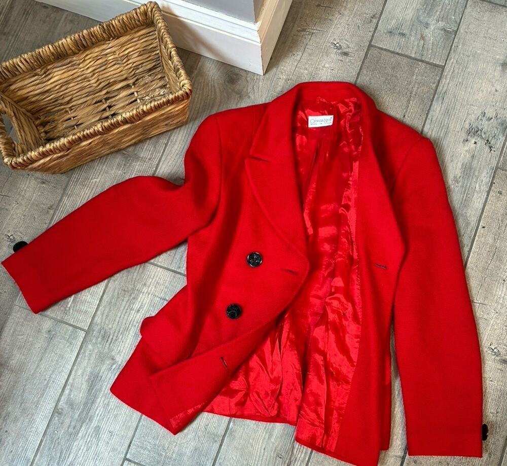 Vtg Giorgia Netti Italy 100% Virgin Wool Double Breasted Red Power Blazer Size S